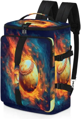Fire Baseball Gym Bags for Men Women Sports Backpack with Shoe Compartment 3-in-1 Tactical Duffle Bag for Overnight Weekender Travel