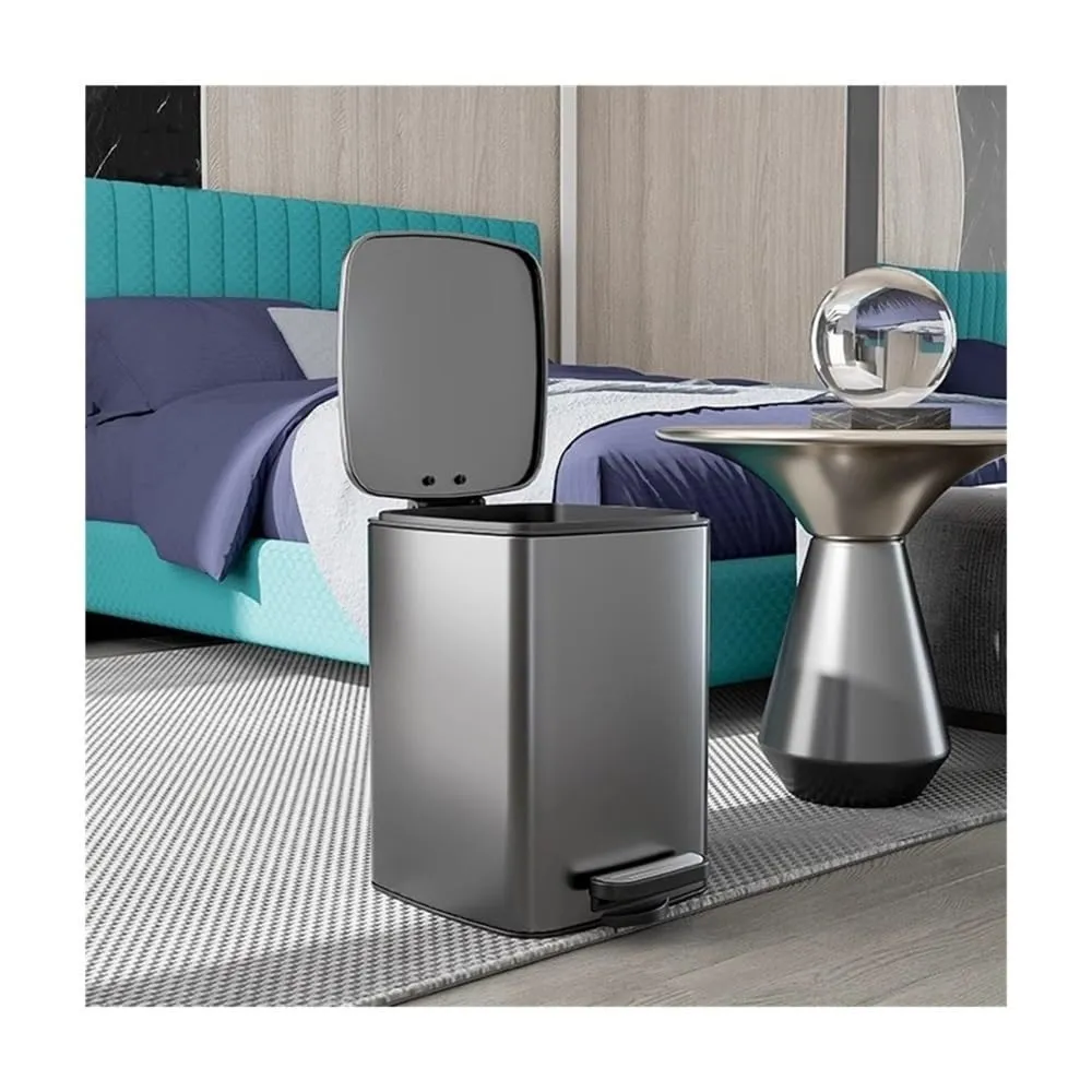 Garbage Bin, 12L Hands-Free Thickened Steel Trash Can with Inner Bucket & Soft-Close for Kitchen,Indoor Trash Cans(Silver,25L)