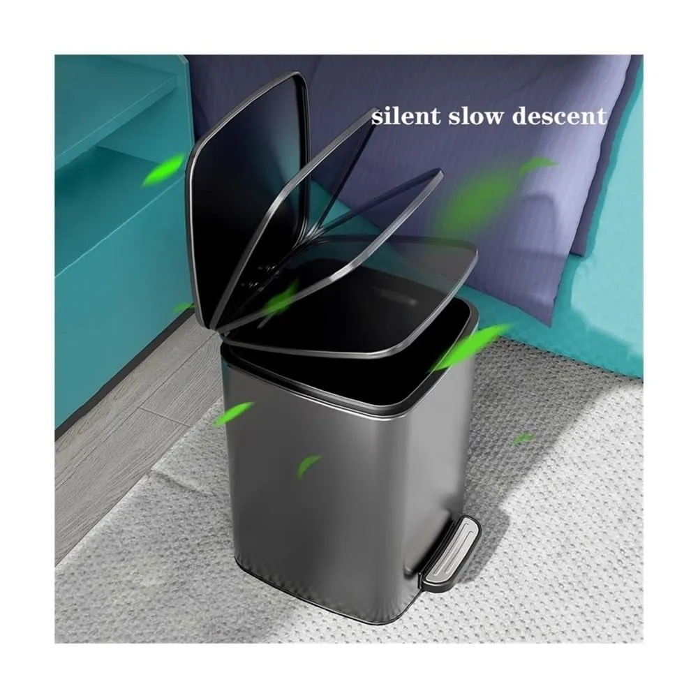 Garbage Bin, 12L Hands-Free Thickened Steel Trash Can with Inner Bucket & Soft-Close for Kitchen,Indoor Trash Cans(Silver,25L)