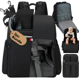 GillyGro Basic | 5-in-1 Multifunction Parent Backpack Set with Inbuilt Booster and 3  Insulated Pockets | Black