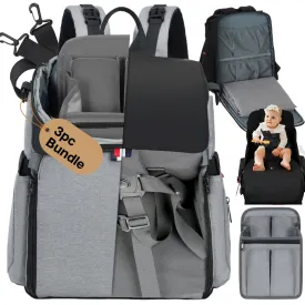 GillyGro Basic | 5-in-1 Multifunction Parent Backpack Set with Inbuilt Booster and 3  Insulated Pockets | Gray