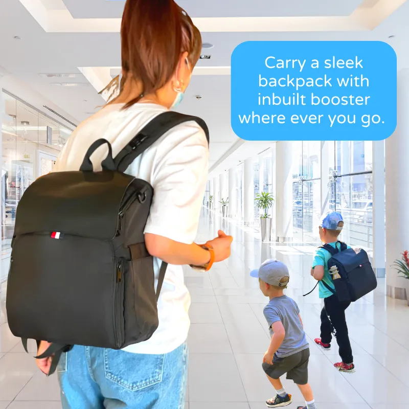 GillyGro Basic | 5-in-1 Multifunction Parent Backpack Set with Inbuilt Booster and 3  Insulated Pockets | Gray