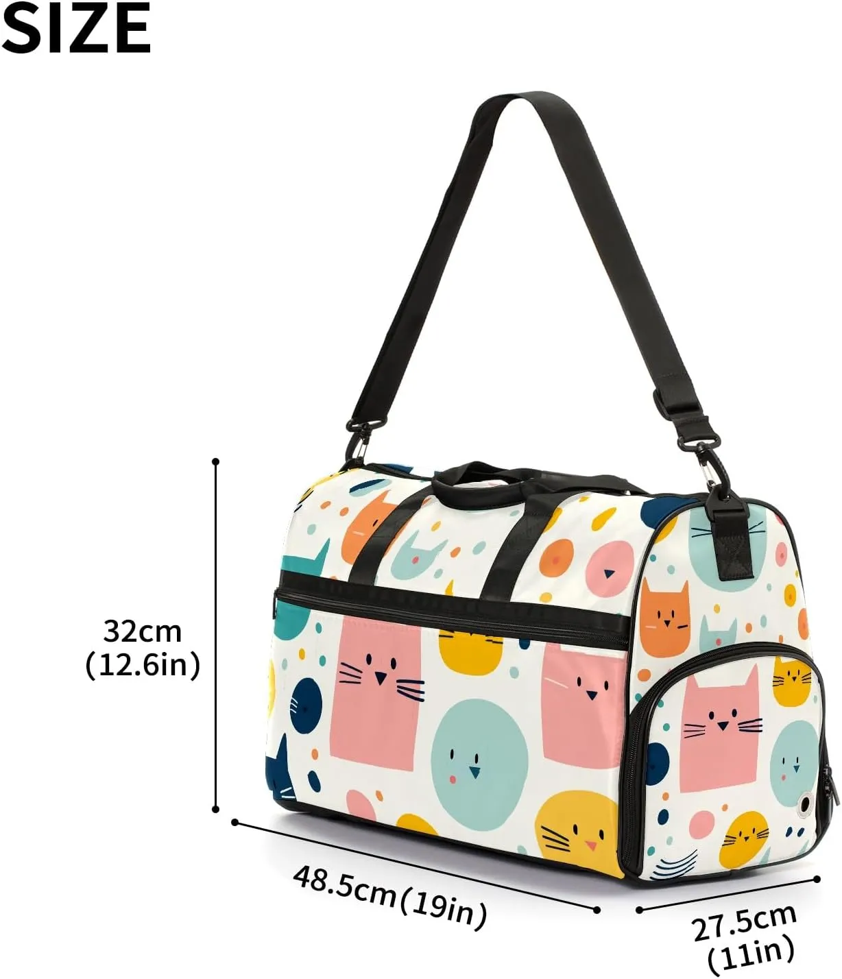 Gym Bag for Women Men, Yoga Bag with Shoe Pocket, Travel Duffel Tote Bag for Plane, Workout, Swimming, Weekend Overnight Bag Carry on Bag Hospital Holdalls, Cat Simple Drawing - 6