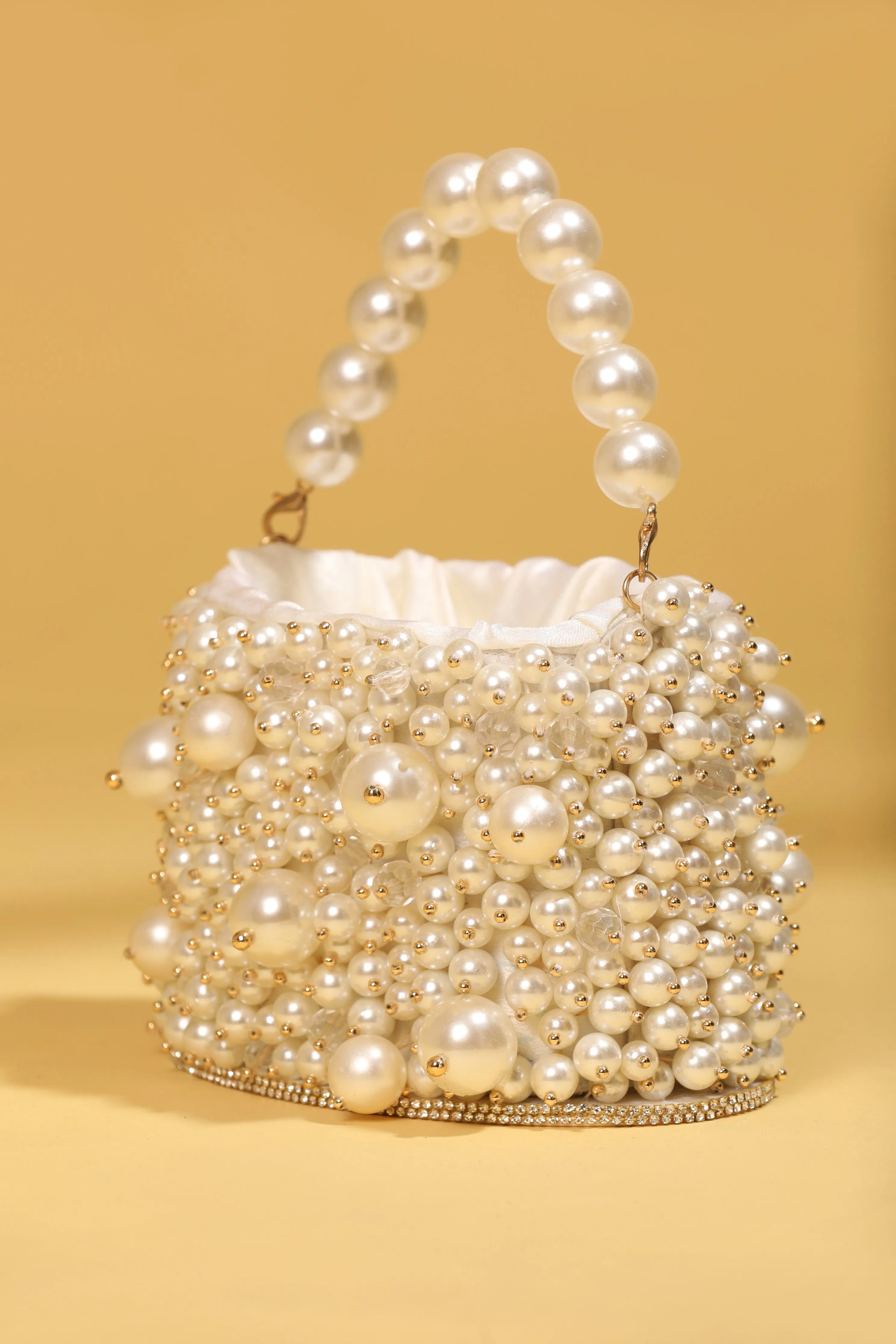 Handmade White Embellished Pearls Purse , Luxury Bridal Clutch Purse