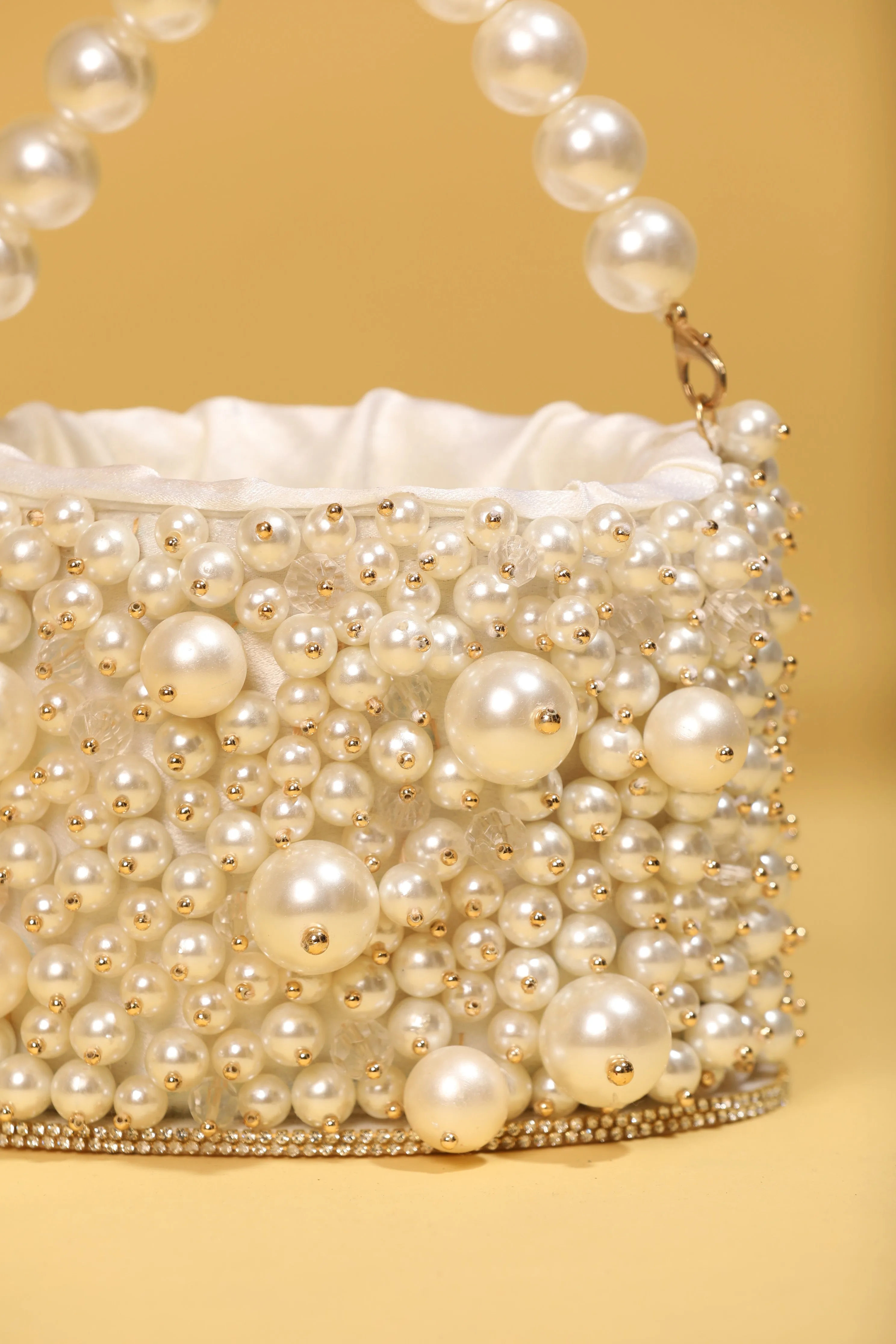 Handmade White Embellished Pearls Purse , Luxury Bridal Clutch Purse