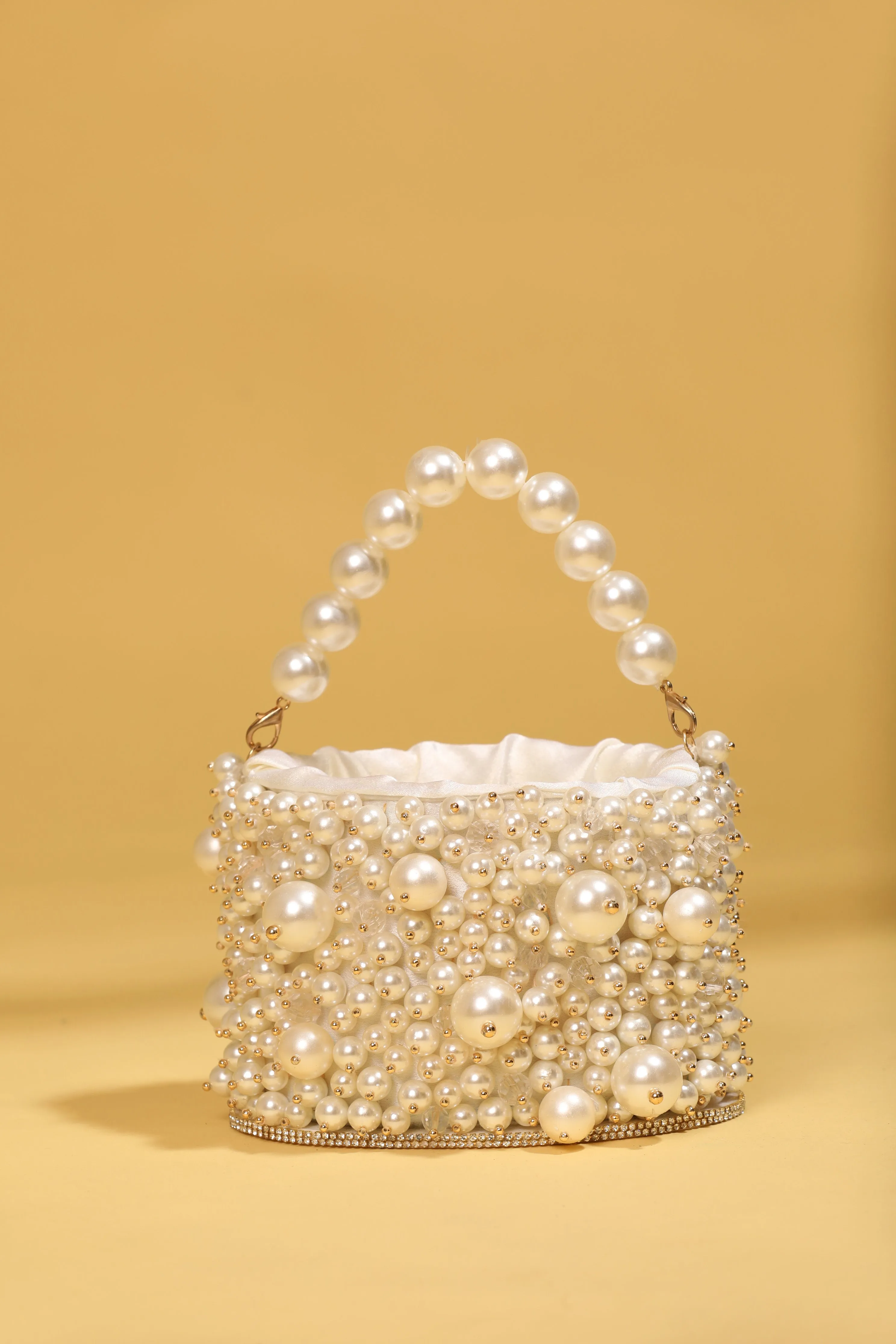 Handmade White Embellished Pearls Purse , Luxury Bridal Clutch Purse