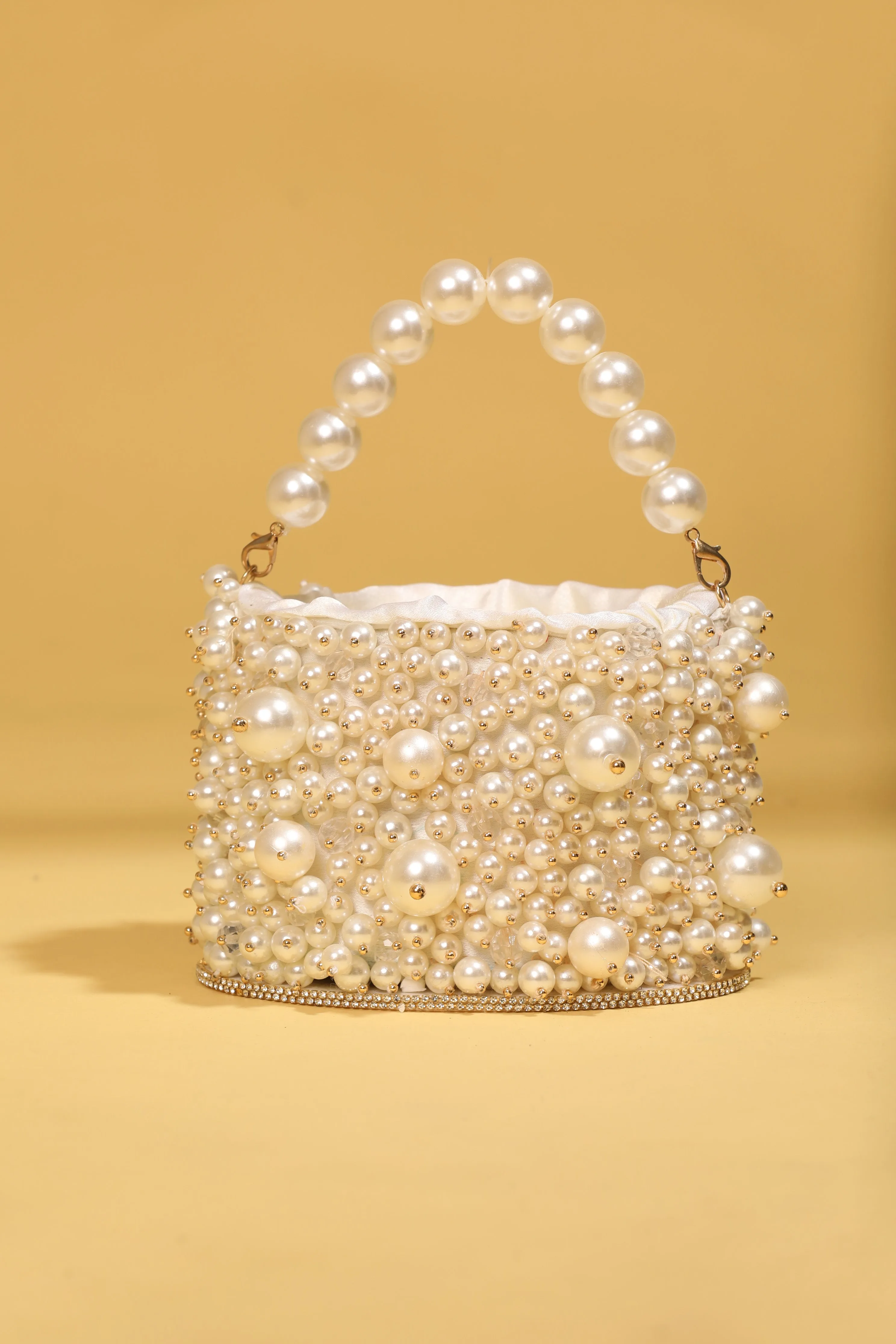 Handmade White Embellished Pearls Purse , Luxury Bridal Clutch Purse