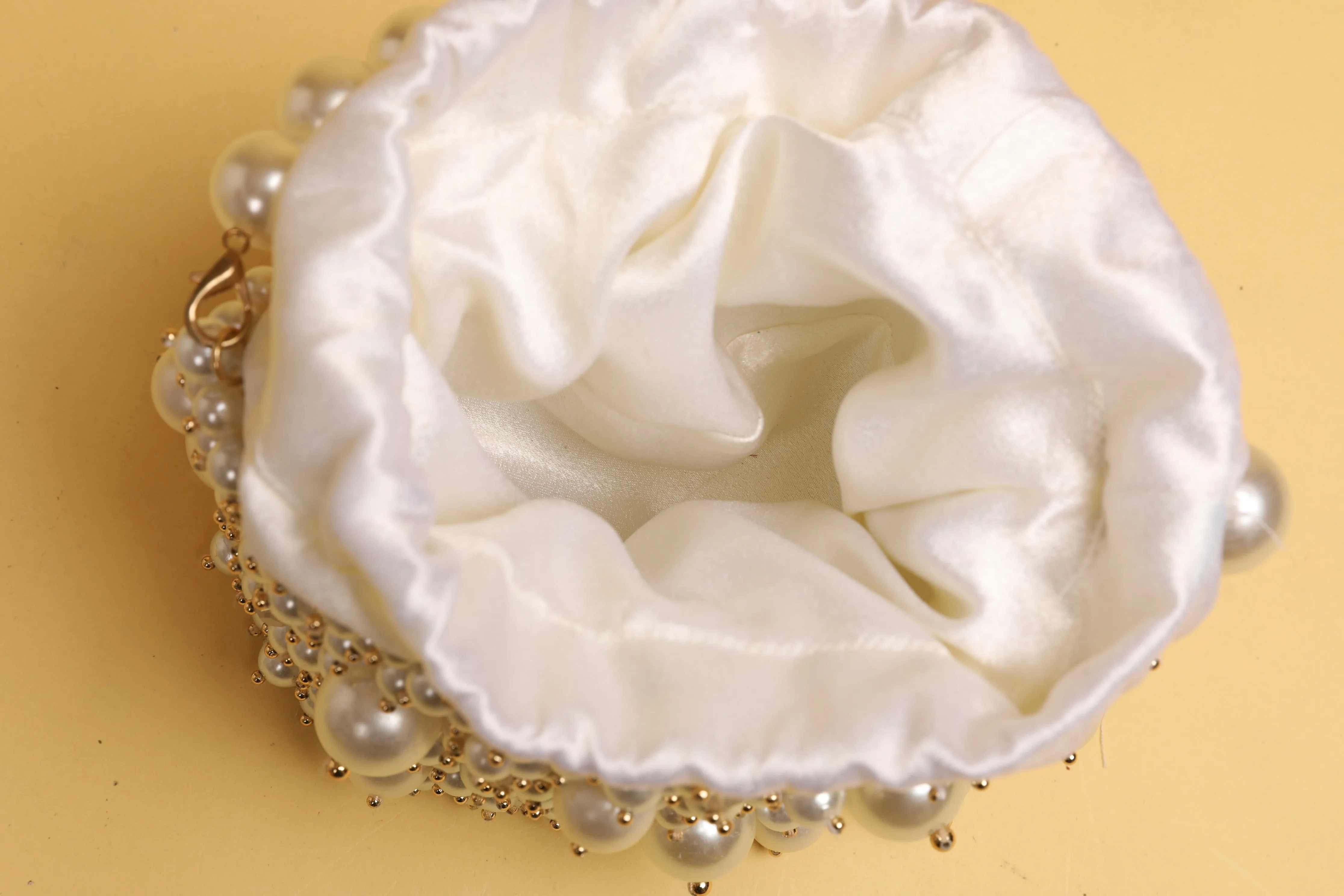 Handmade White Embellished Pearls Purse , Luxury Bridal Clutch Purse