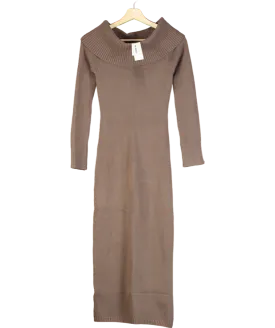 Hollister Slouchy Off Shoulder Long Sleeve Midi Dress In Brown UK XS