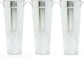 Hosley Set of 3 Galvanized French Bucket Vase with Handles 6"Dx15"H - Perfect for Weddings, Parties, Country Picnics, Floral Arrangements, Tableware Storage, or Candle Gardens - Rustic Farmhouse Dcor