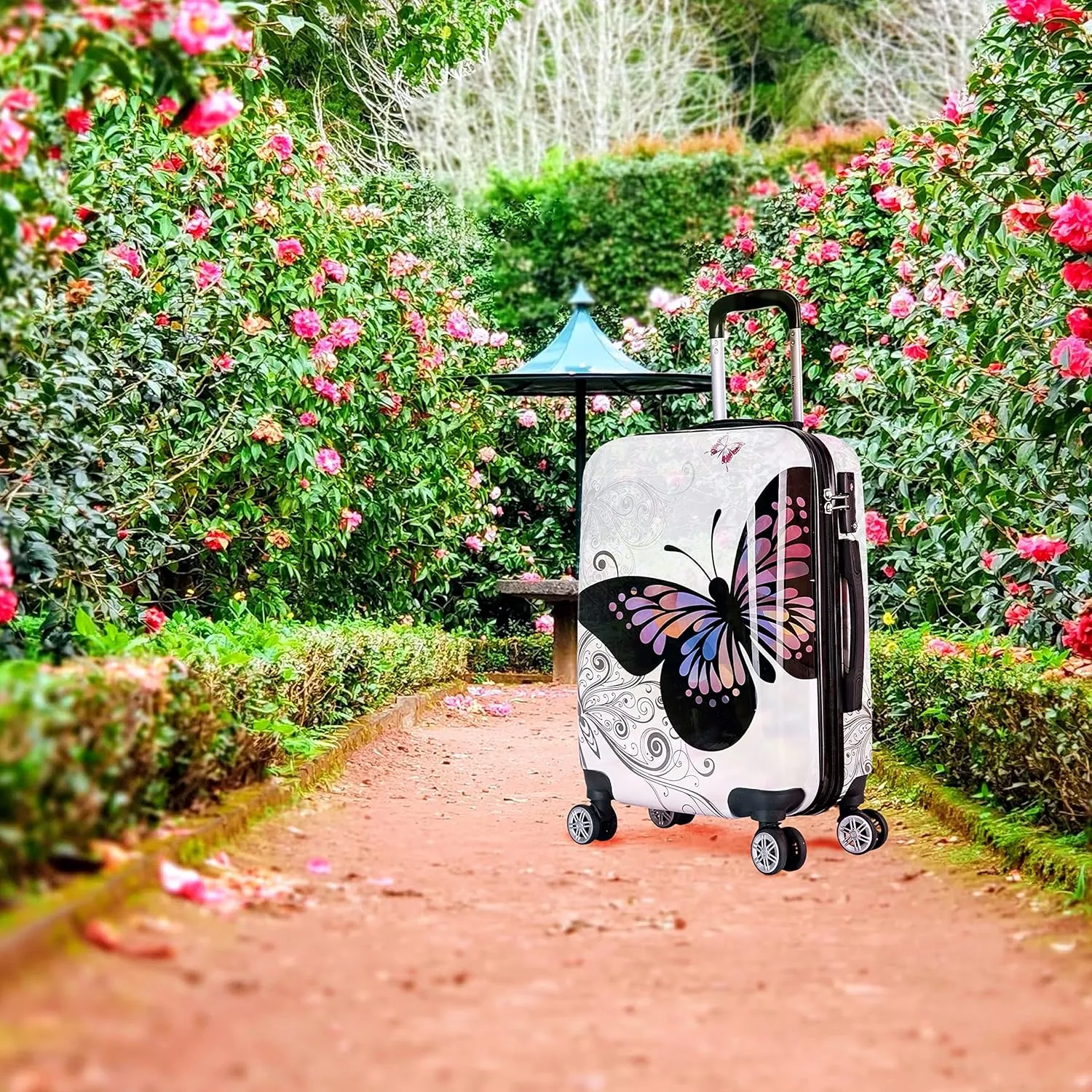 InUSA Butterfly Print Luggage with Spinner Wheels | Durable Lightweight Hardside Suitcase | Travel Bag with Handle and Trolley | 20 Inch Carry-On Spinner Luggage