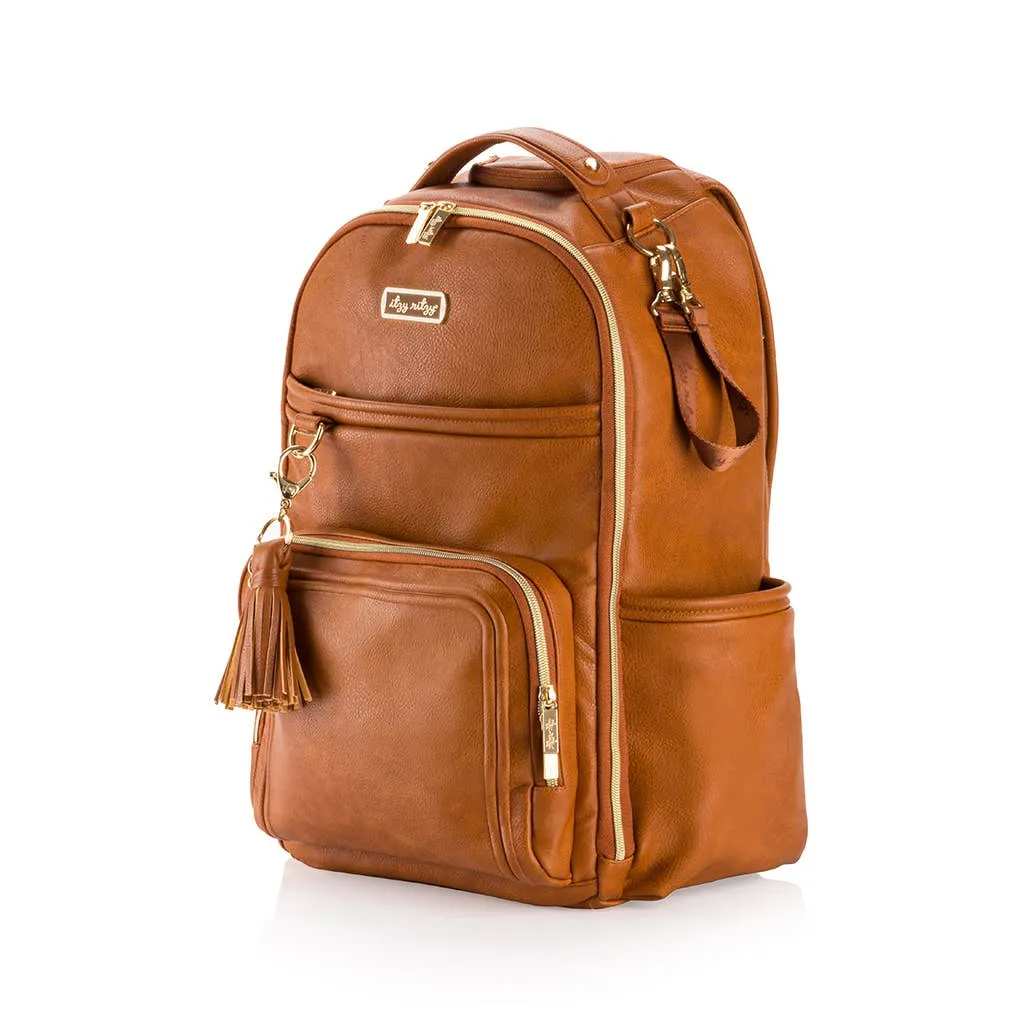 Itzy Ritzy Cognac Boss Plus Backpack Diaper Bag With 19 Pockets, Insulated Holders, Laptop Pocket