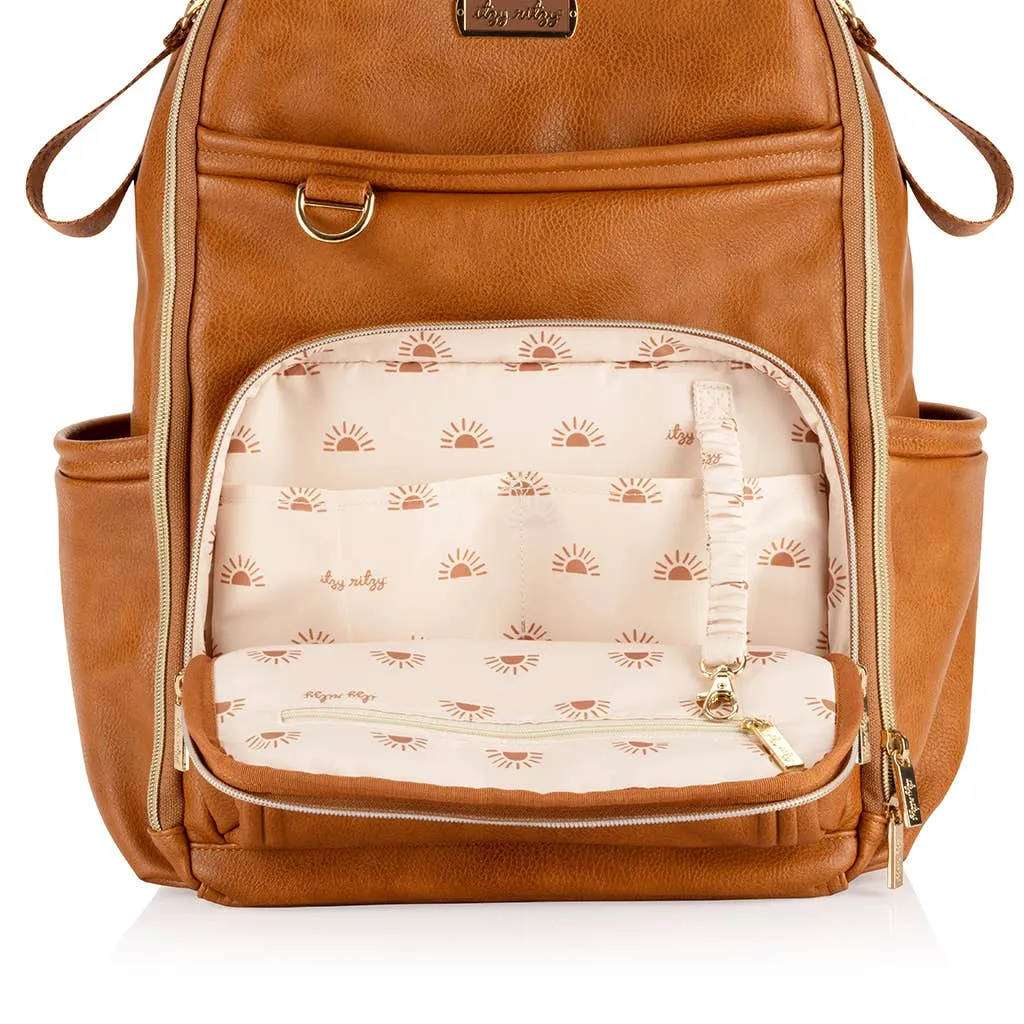 Itzy Ritzy Cognac Boss Plus Backpack Diaper Bag With 19 Pockets, Insulated Holders, Laptop Pocket