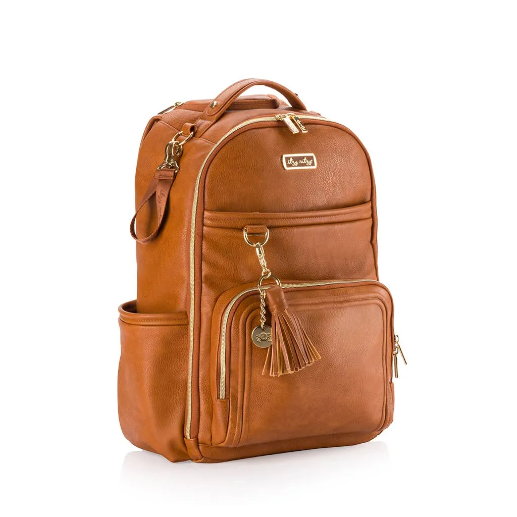 Itzy Ritzy Cognac Boss Plus Backpack Diaper Bag With 19 Pockets, Insulated Holders, Laptop Pocket