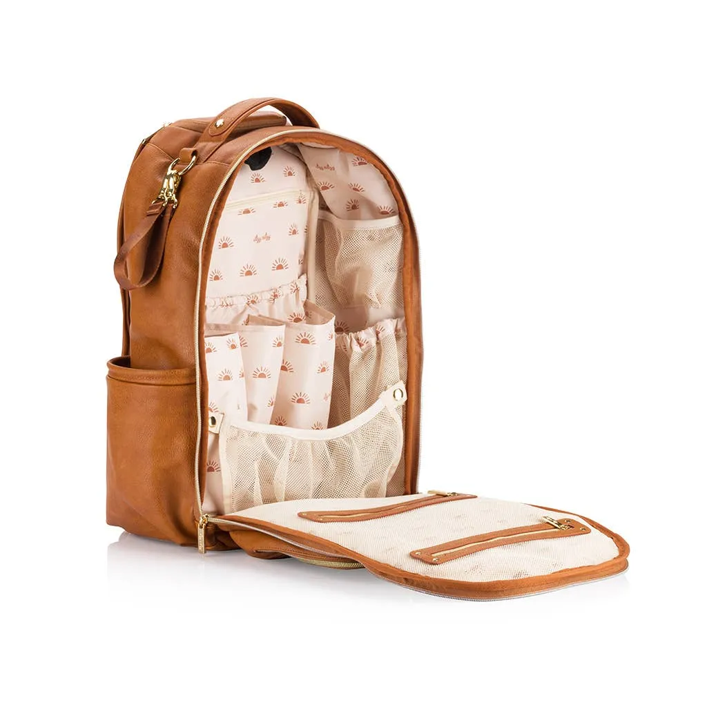Itzy Ritzy Cognac Boss Plus Backpack Diaper Bag With 19 Pockets, Insulated Holders, Laptop Pocket