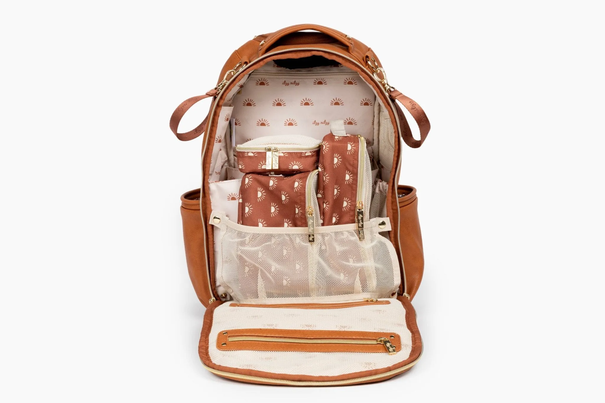 Itzy Ritzy Cognac Boss Plus Backpack Diaper Bag With 19 Pockets, Insulated Holders, Laptop Pocket