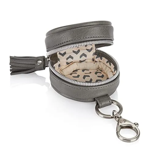 Itzy Ritzy Pacifier Case with Clip – Pacifier Charm Pod Includes Clasp to Easily Attach to a Diaper Bag or Purse; Measures 2.5” in Diameter and Holds 2 Pacifiers, Grayson