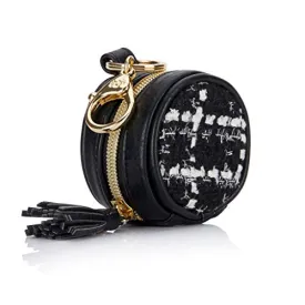 Itzy Ritzy Pacifier Case with Clip, ‘The Kelly’ Charm Pod Includes Clasp to Easily Attach to a Diaper Bag or Purse, Measures 2.5” in Diameter and Holds 2 Pacifiers, Black & White Tweed