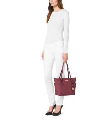 Jet Set Large Crossgrain Leather Top-Zip Tote Bag