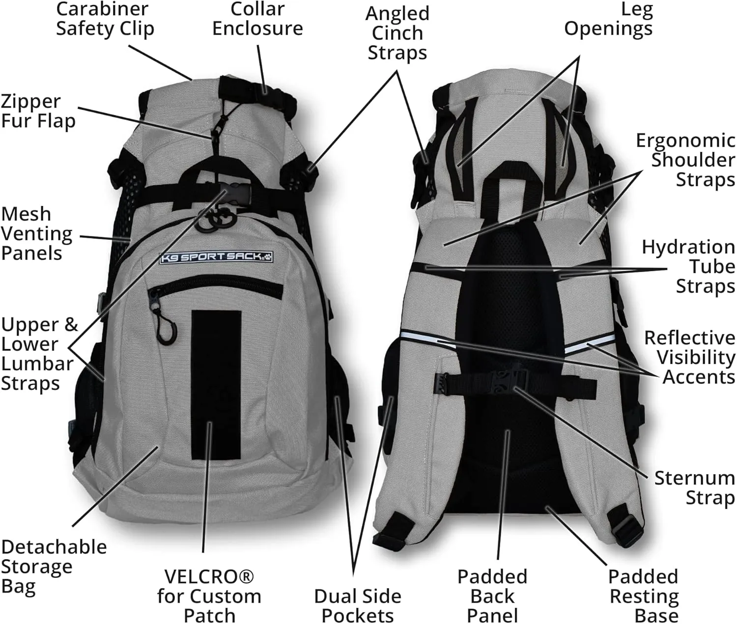 K9 Sport Sack | Dog Carrier Adjustable Backpack (Small, Plus 2 - Light Grey)