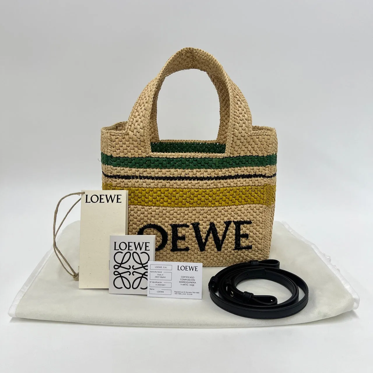 Loewe Tote Bag Raffia Small Natural/Green/Yellow