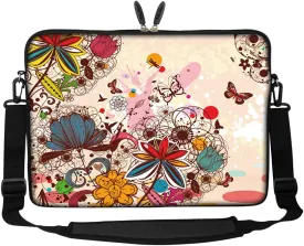 Meffort Inc 14 14.1 Inch Neoprene Laptop/Ultrabook/Chromebook Bag Carrying Sleeve with Hidden Handle and Adjustable Shoulder Strap (Colorful Flower Butterfly)