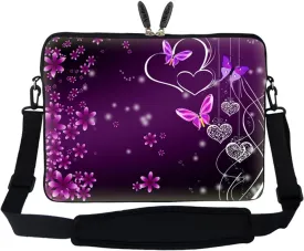 Meffort Inc 17 17.3 inch Neoprene Laptop Sleeve Bag Carrying Case with Hidden Handle and Adjustable Shoulder Strap - Purple Butterfly Heart Design