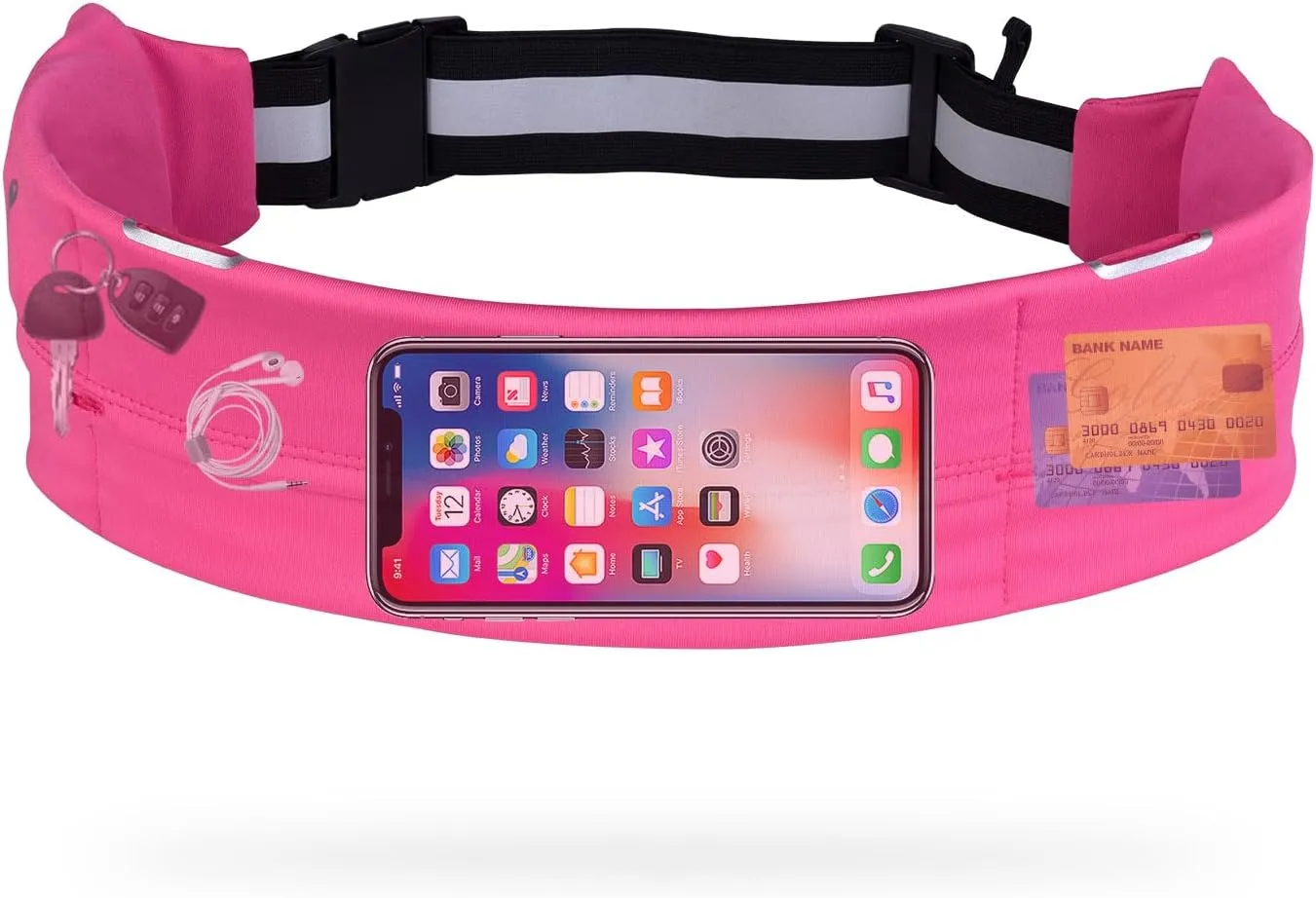 men's and women's running belt, suitable for hiking, exercise, cycling, fishing, reflective running waist pack, suitable for all mobile phones, women's running belt, three pockets large capacity
