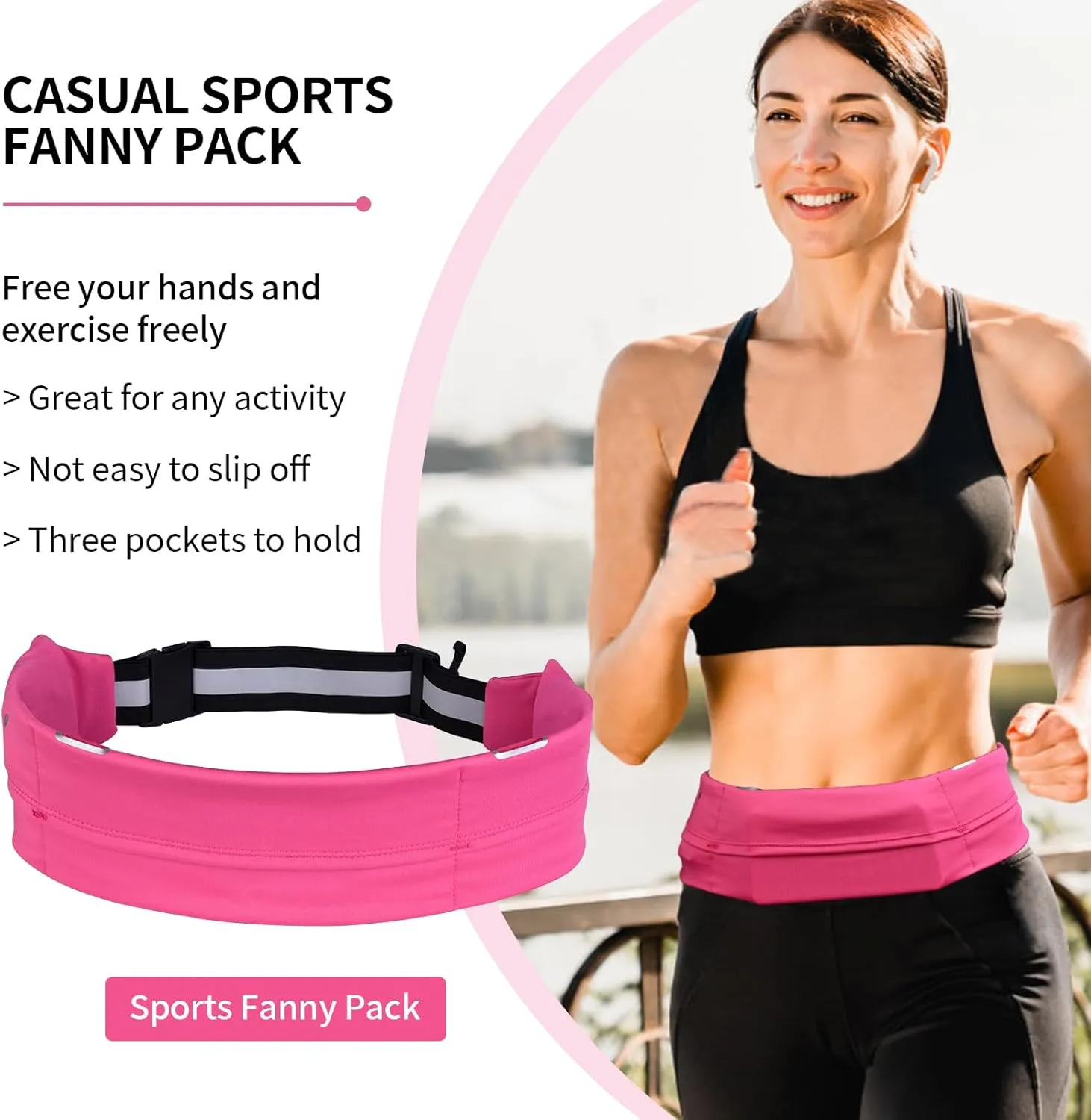 men's and women's running belt, suitable for hiking, exercise, cycling, fishing, reflective running waist pack, suitable for all mobile phones, women's running belt, three pockets large capacity
