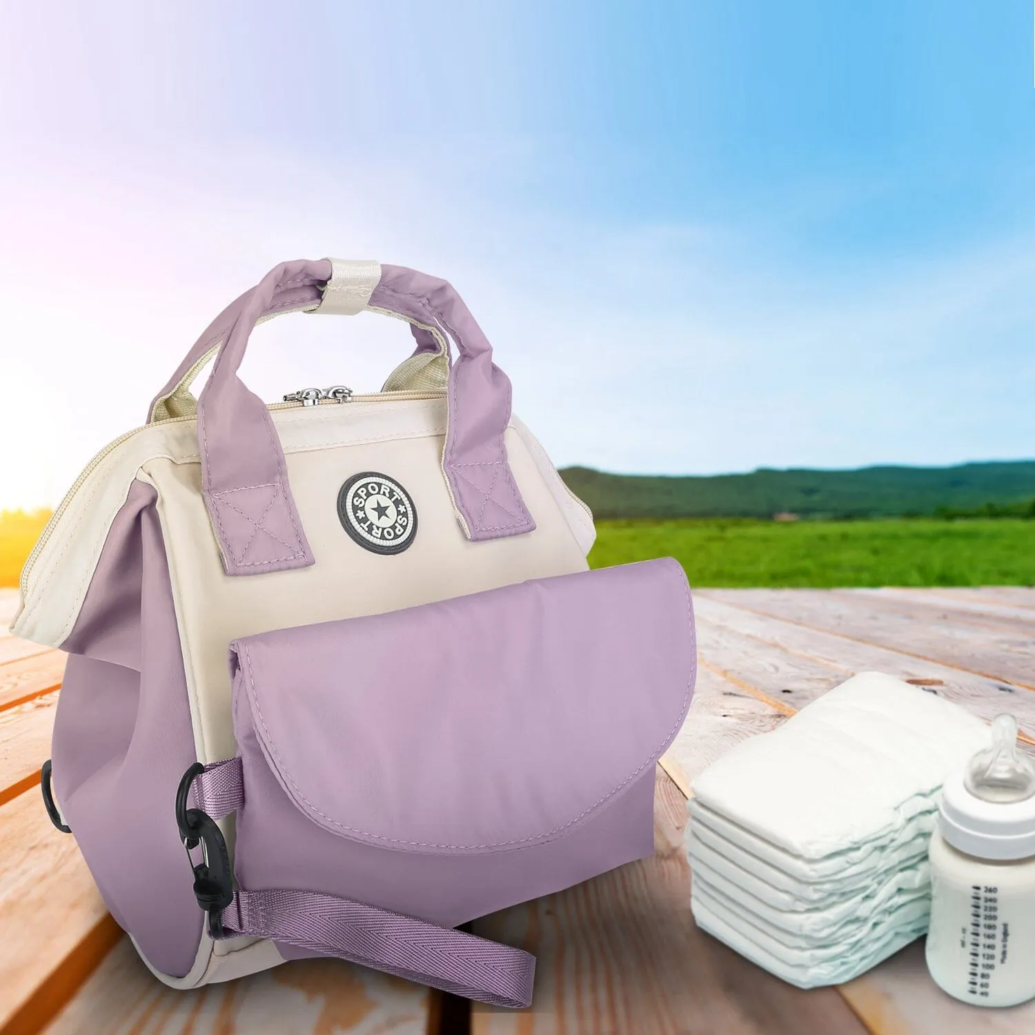 Multifunctional Diaper Changing Bag with 2 Insulated Pockets Commute Bag