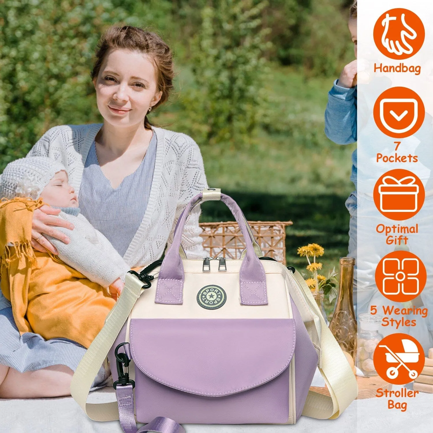 Multifunctional Diaper Changing Bag with 2 Insulated Pockets Commute Bag
