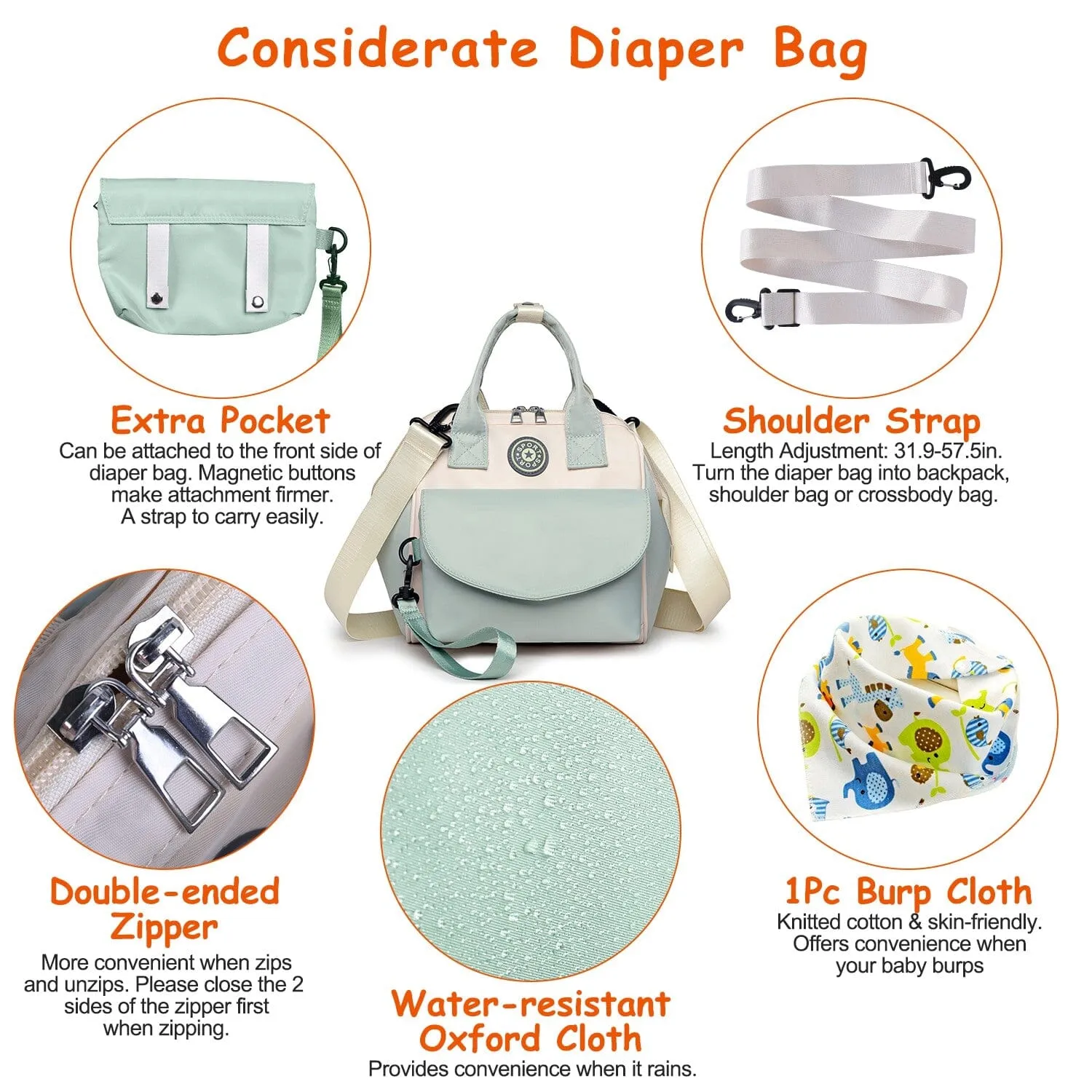 Multifunctional Diaper Changing Bag with 2 Insulated Pockets Commute Bag