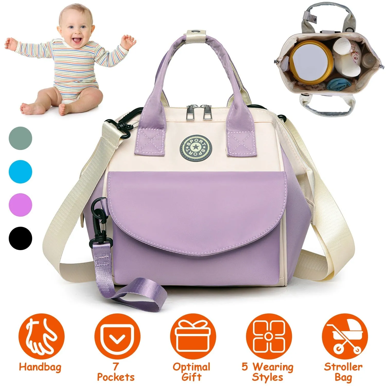 Multifunctional Diaper Changing Bag with 2 Insulated Pockets Commute Bag