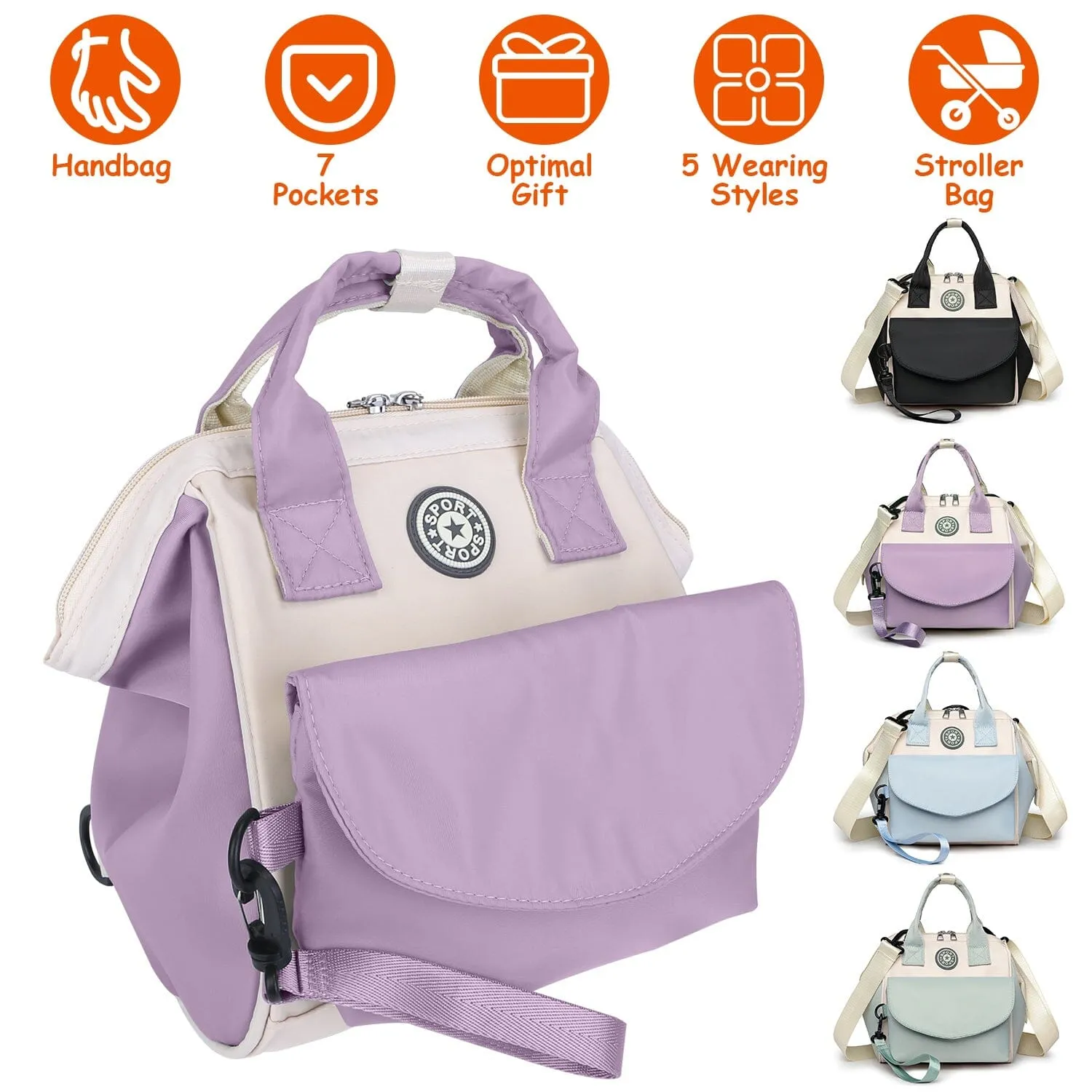 Multifunctional Diaper Changing Bag with 2 Insulated Pockets Commute Bag