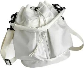 Nylon String Bucket Bags Drawstring Soft Bag Large Capacity Casual Shoulder Bag Fashion Women's Bag(Beige)