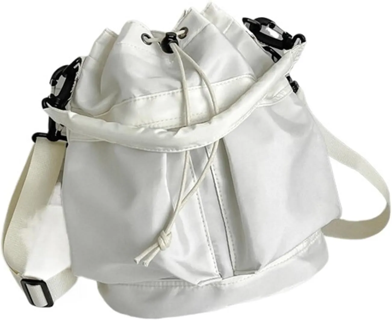 Nylon String Bucket Bags Drawstring Soft Bag Large Capacity Casual Shoulder Bag Fashion Women's Bag(Beige)