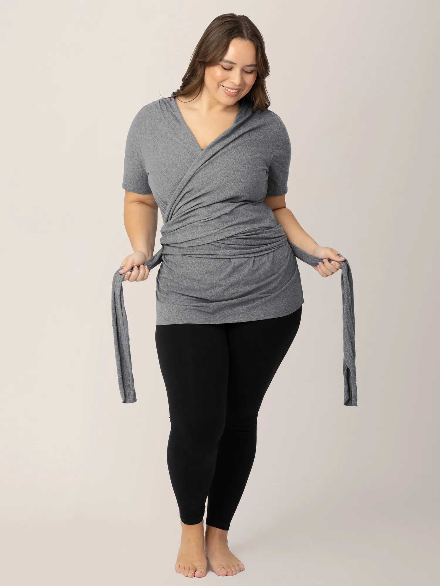 Organic Cotton Skin to Skin Short Sleeve Wrap Top | Charcoal Grey Heather