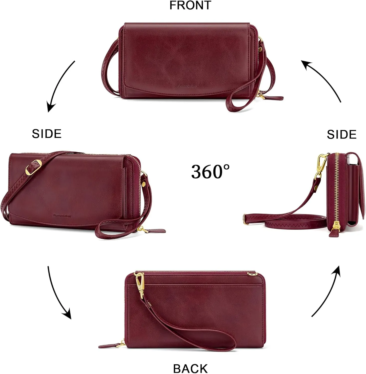 Peacocktion Crossbody Wristlet Wallets for Women RFID Vegan Leather Cross Body Cell Phone Purses with Zipper