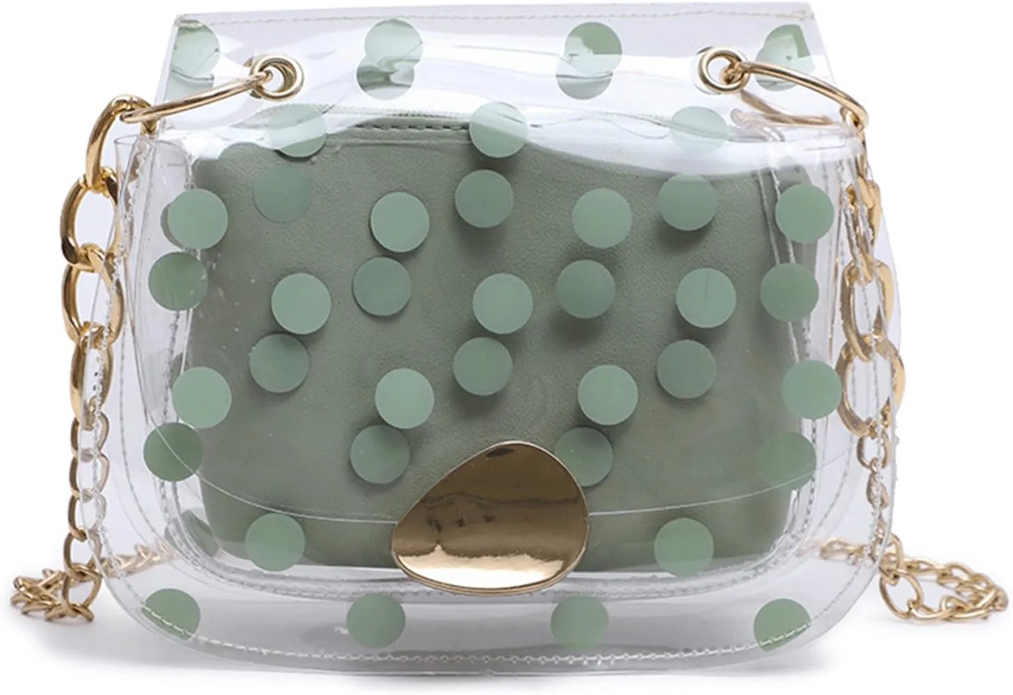 Polka Dot Purse Clear PVC Retro Crossbody Jelly Bag with Chain Mini Shoulder Handbag for Women Casual Daily Travel Use