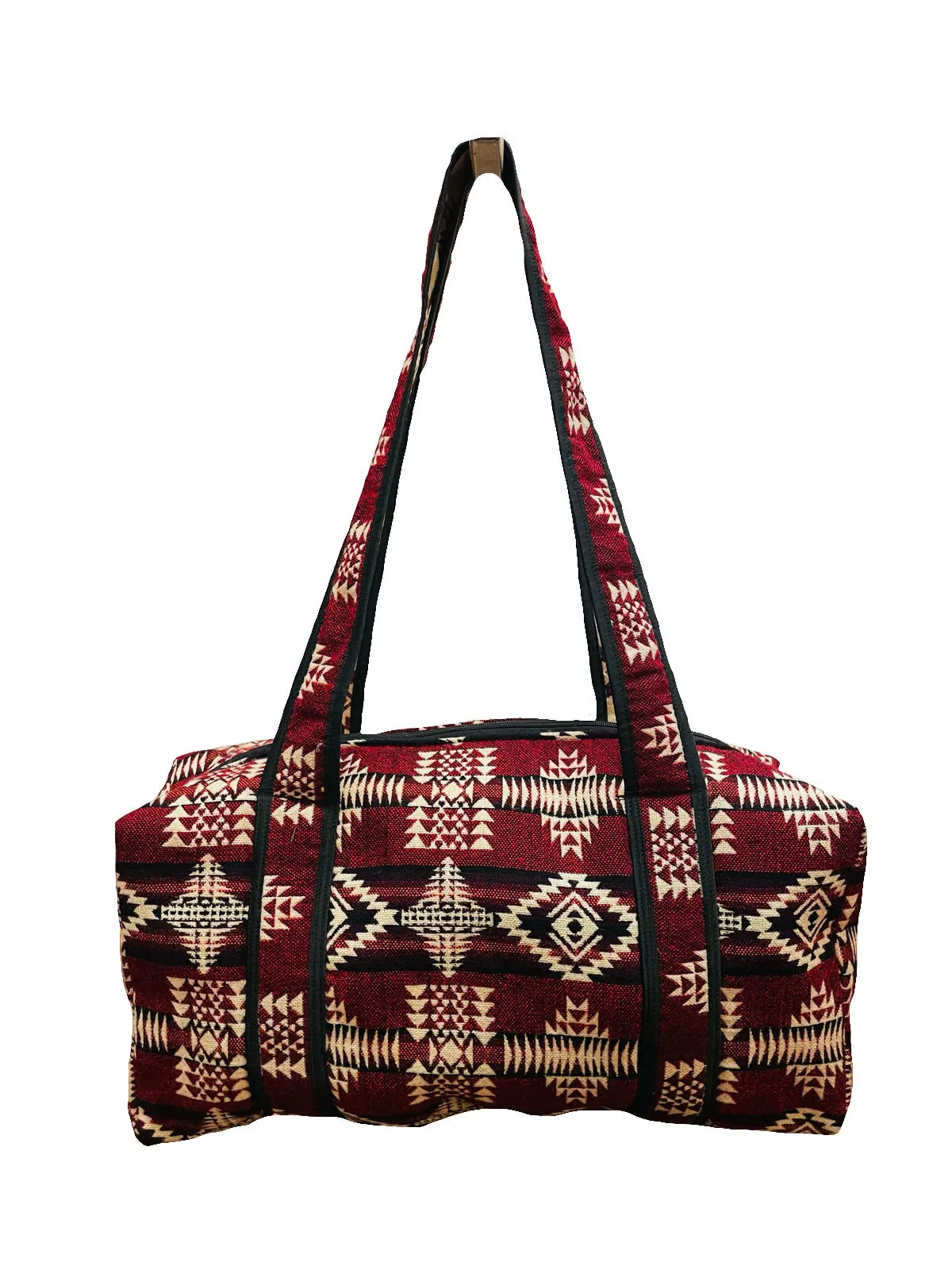 Red and Black Woven Mini Duffel Bag