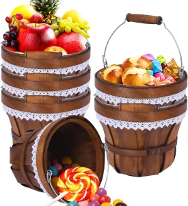Round Picnic Basket Wooden Apple Basket 7" x 6" Garden Summer Picnic Basket Farm Fruit Basket Wedding Flower Basket Gift Picnic Bucket 6pcs