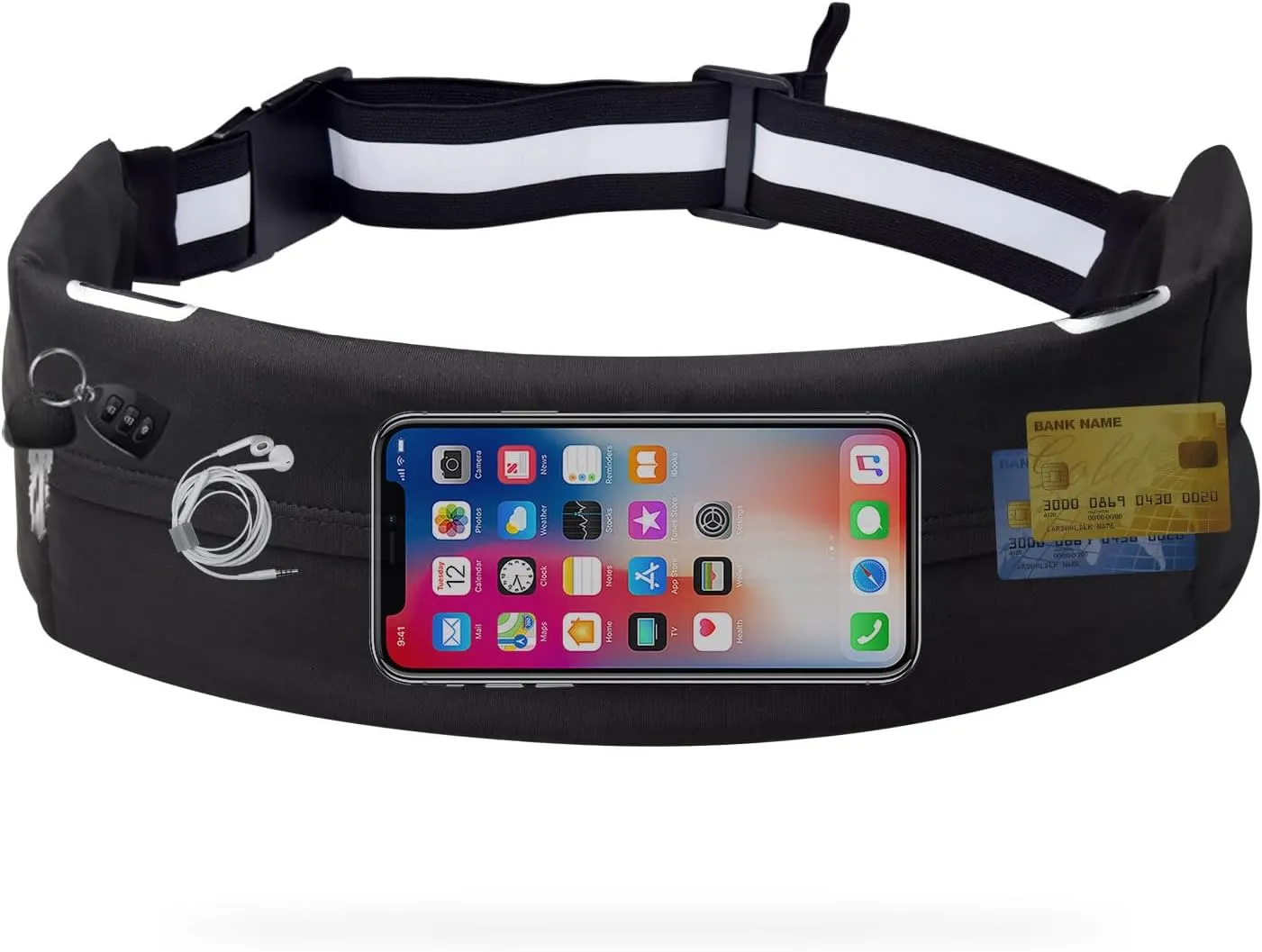 Running Belt Waist Pack, Ultra Slim Men's And Women's Running Belt, Sports And Fitness Three Pocket Waist Pack, Safe Running Belt for All Cell Phones, Adjustable Reflective Running Fanny Pack