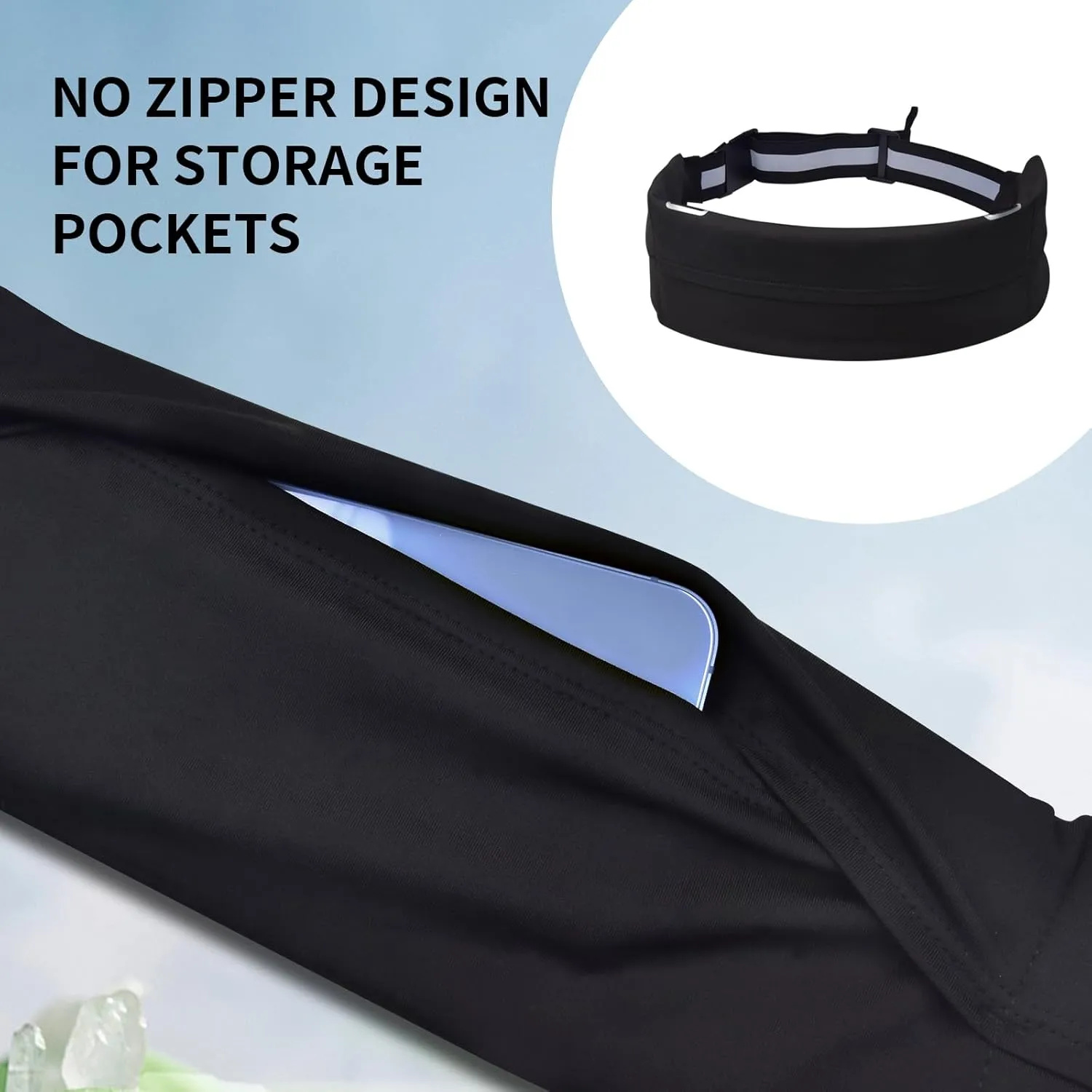 Running Belt Waist Pack, Ultra Slim Men's And Women's Running Belt, Sports And Fitness Three Pocket Waist Pack, Safe Running Belt for All Cell Phones, Adjustable Reflective Running Fanny Pack