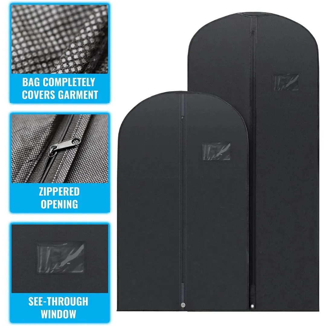 Set of 5 Premium Garment Bags - Clear window, Water-resistant - 40"/ 54" Inch