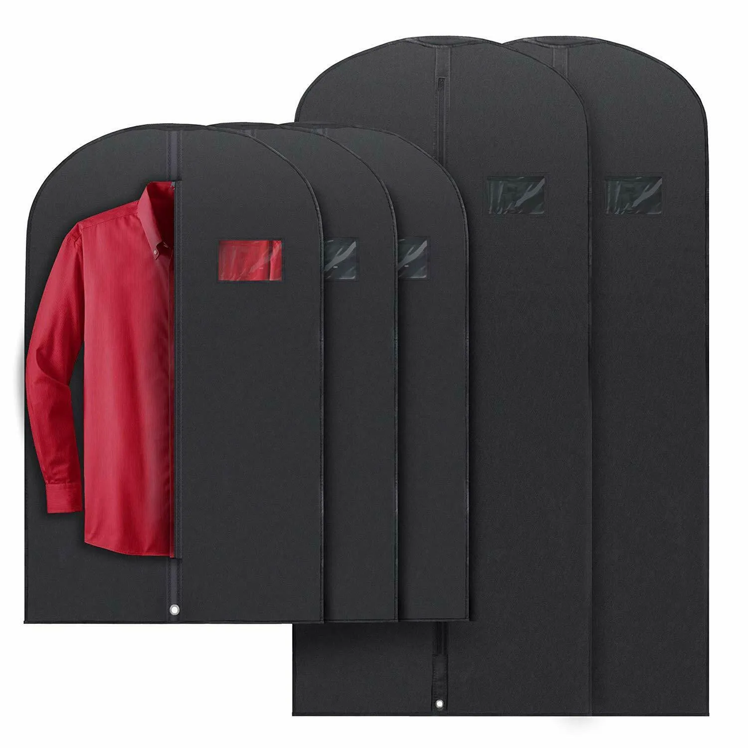 Set of 5 Premium Garment Bags - Clear window, Water-resistant - 40"/ 54" Inch