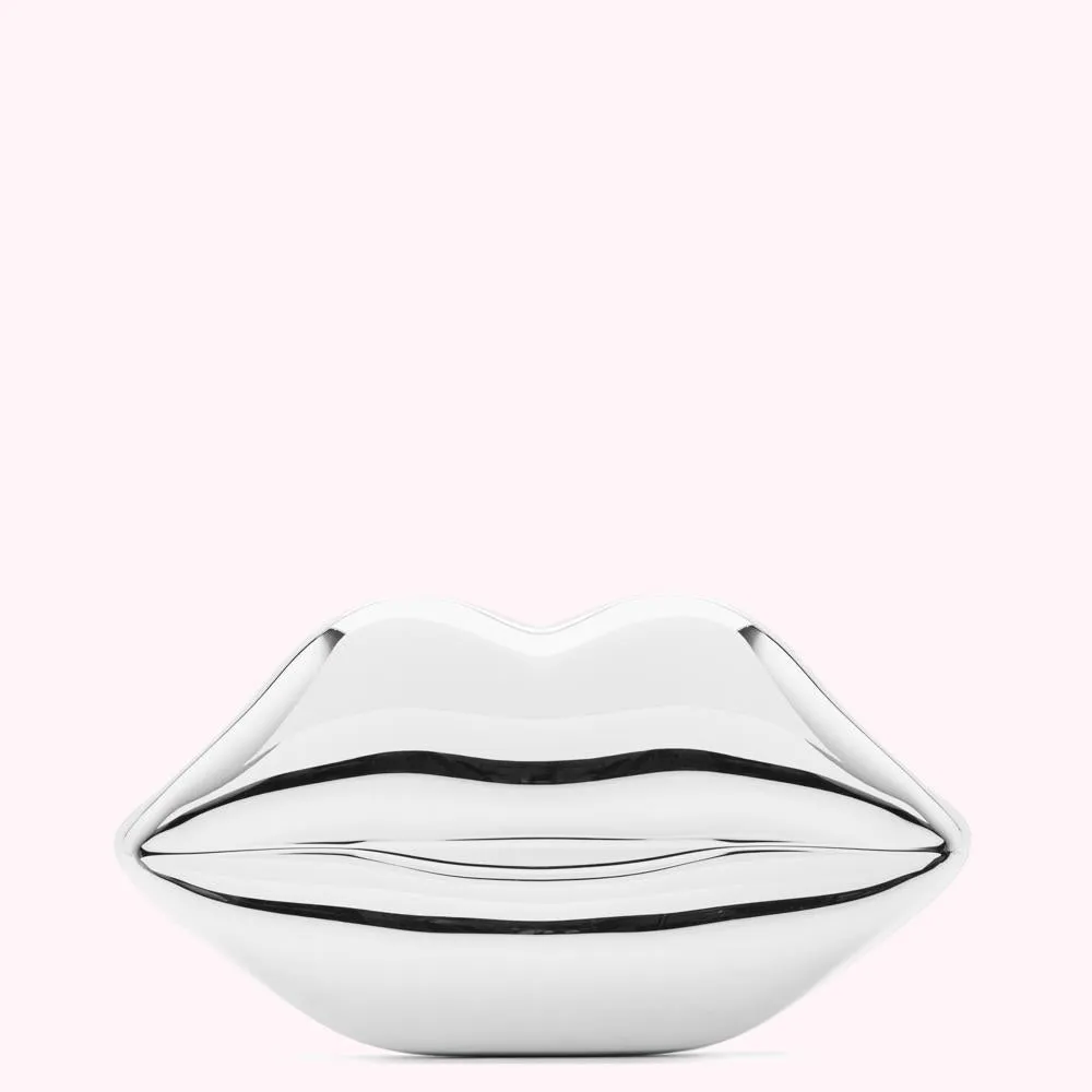 SILVER MIRROR SMALL LIPS CLUTCH BAG