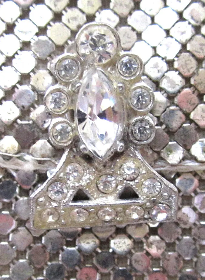 Silver-Tone Mesh Envelope Clutch Purse with Rhinestone Clasp