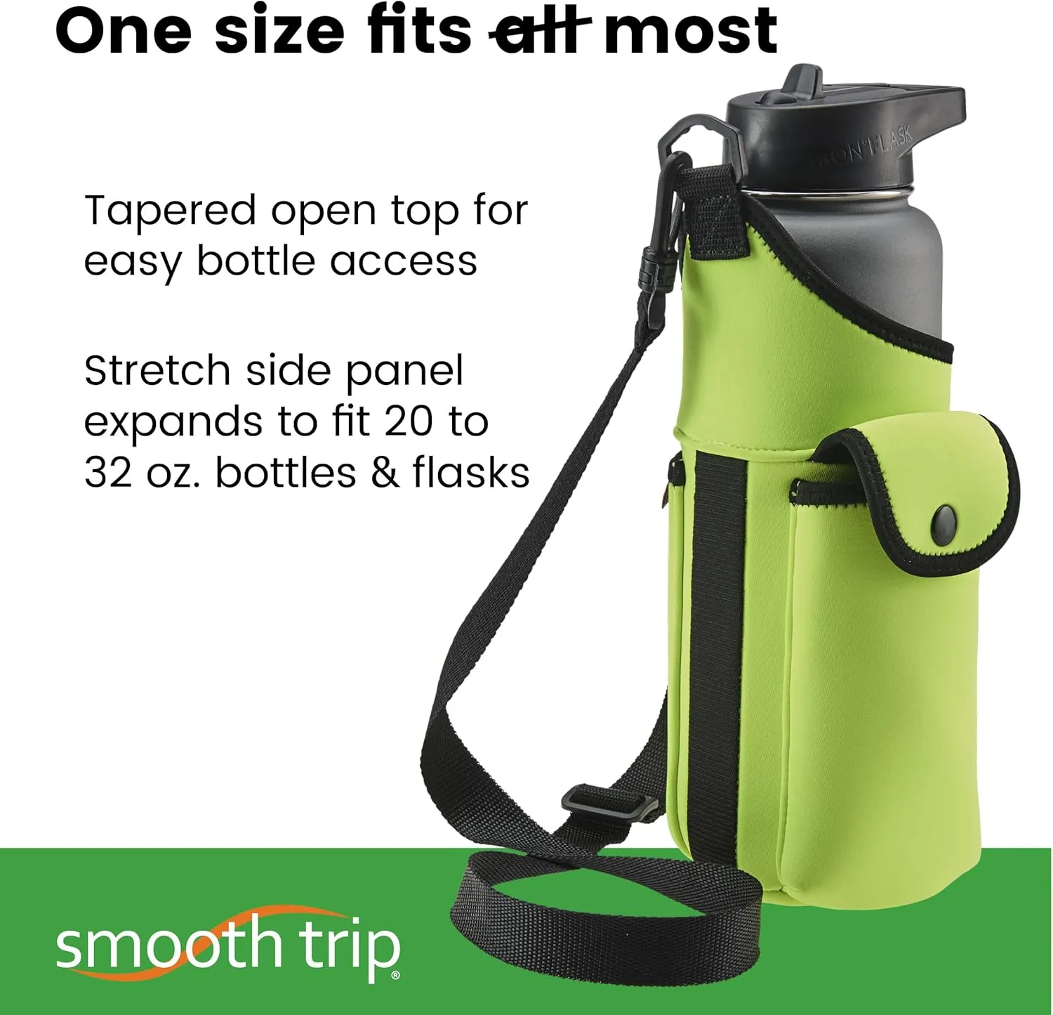 Smooth Trip AquaPockets Water Bottle Holder - Insulating Neoprene Sling Bag With Phone Pouch and Adjustable Strap for Walking and Hiking - Fits up to 32 oz. Bottles