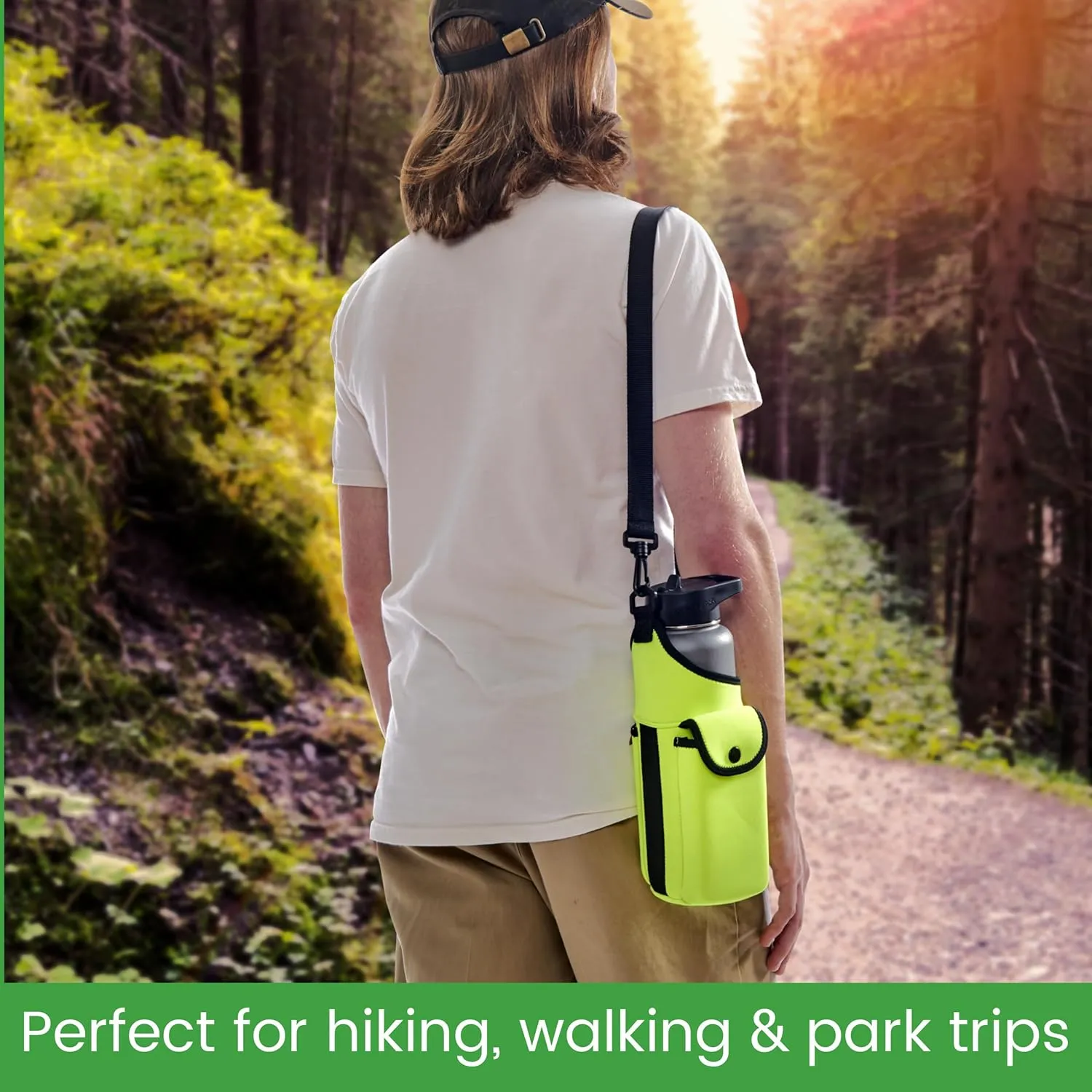Smooth Trip AquaPockets Water Bottle Holder - Insulating Neoprene Sling Bag With Phone Pouch and Adjustable Strap for Walking and Hiking - Fits up to 32 oz. Bottles