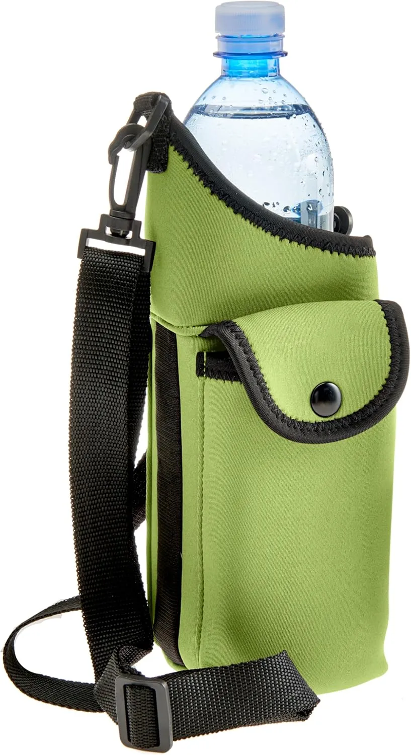 Smooth Trip AquaPockets Water Bottle Holder - Insulating Neoprene Sling Bag With Phone Pouch and Adjustable Strap for Walking and Hiking - Fits up to 32 oz. Bottles